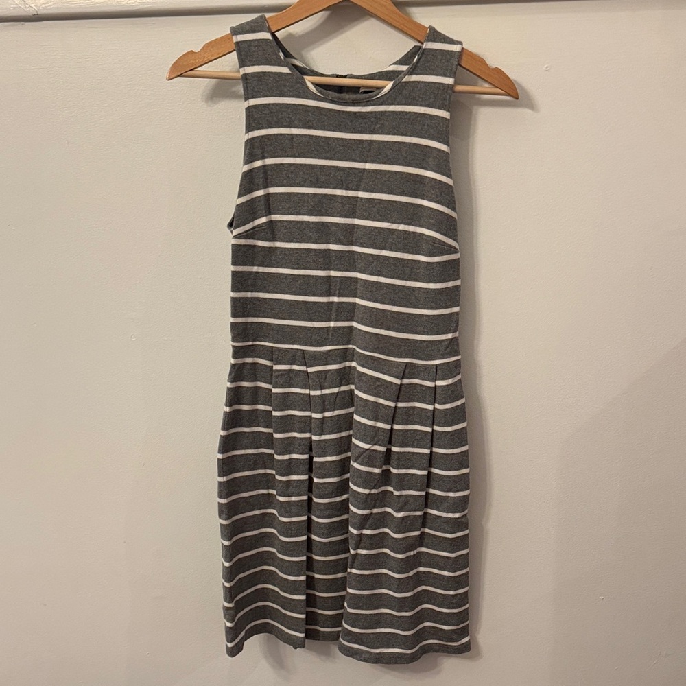 LOFT Charcoal and Ivory Striped Dress